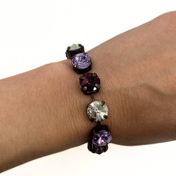 Handcrafted Light Purple, Dark Purple, Clear Swarovski Crystal Bracelet - Copper - Picture 1 of 10